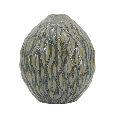 Marbled Ceramic Vase - Amber and Charcoal Gray Decorative Teardrop Urn