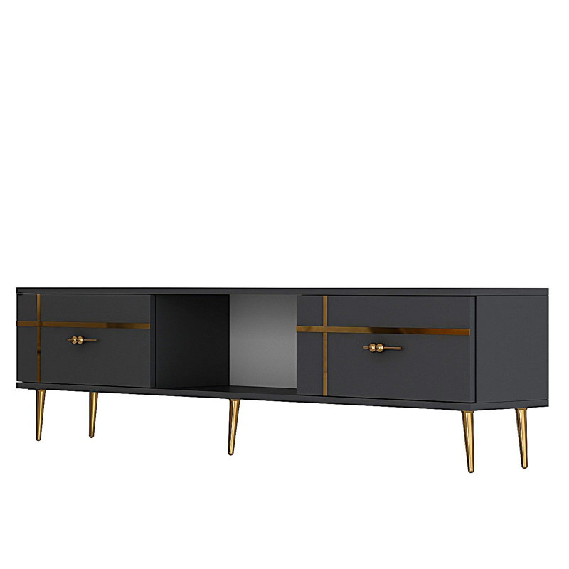 Meuble télé, Gris/doré