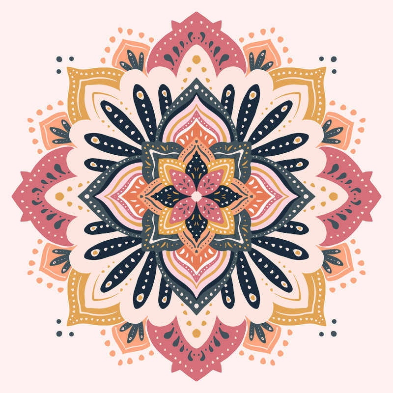 Avenie Mandala rose, jaune et bleu marine, H 12 po x l 12 po