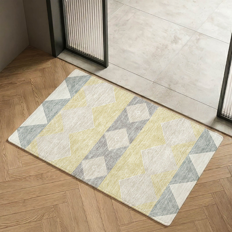Tapis géométrique Premium lavable à la machine Villers, Ivoire ivoire, 1'8" x 2'6"