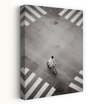 «Overhead City Cyclist Geometric Minimalist Modern Zebra City», reproduction d'art murale