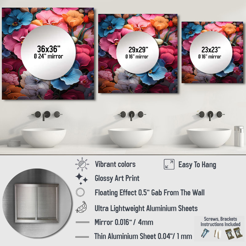 Logenita - Miroir mural Pansies, 23 po x 23 po