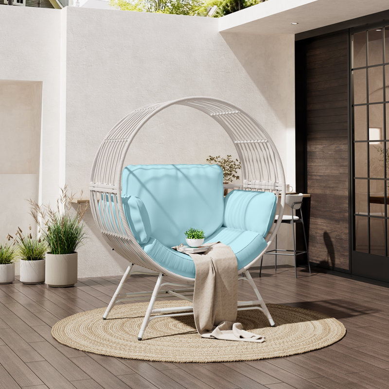 Fauteuil en rotin Egg Chair, Bleu, Beige