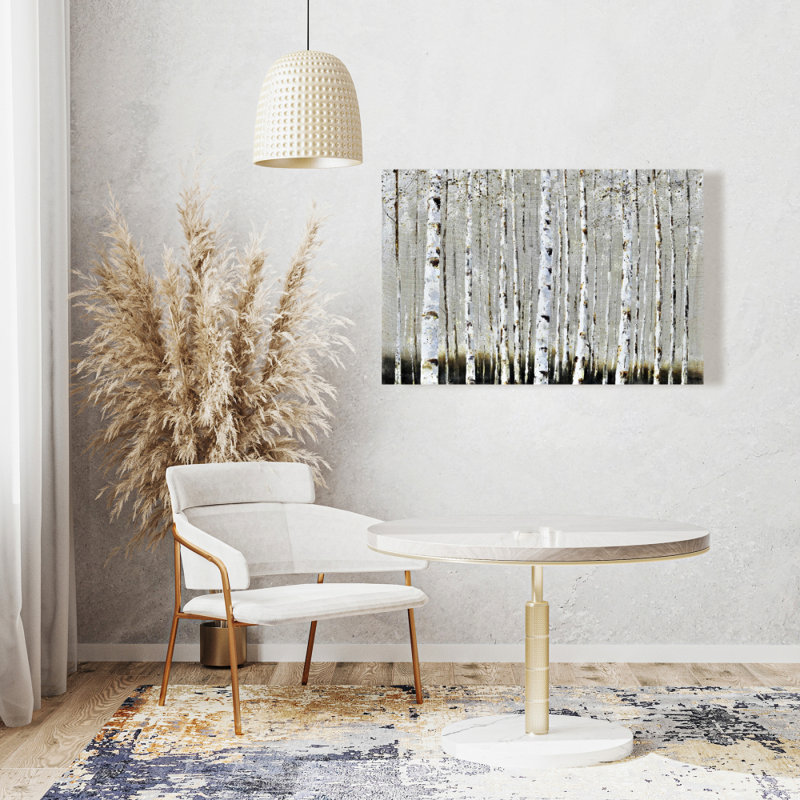 «Winter Forest Landscape», art contemporain sur toile grise | Décoration intérieure