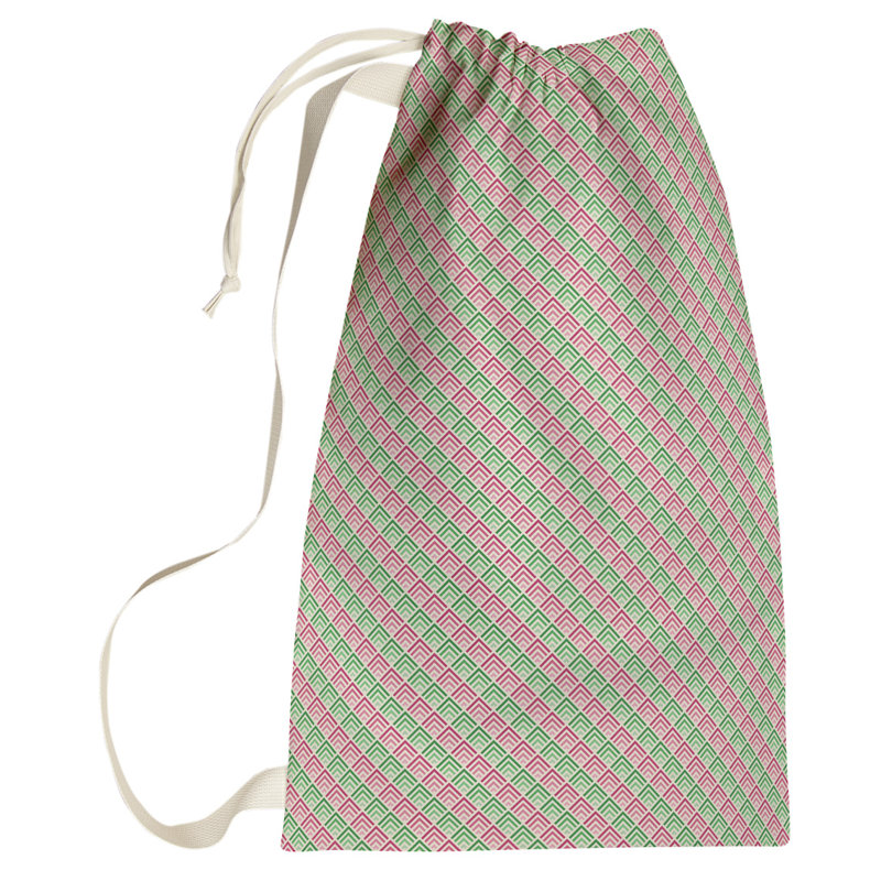 Sac à linge géométrique, Petit (H 64 po x l 20 po x P 1,5 po), Vert et rose