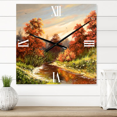 Horloge murale The Wood River on a Decline in a Autum