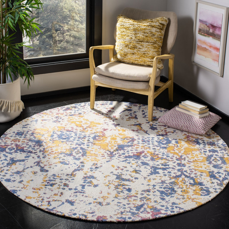 Stahr Hand Tufted Viscose Geometric Rug, Round 6'