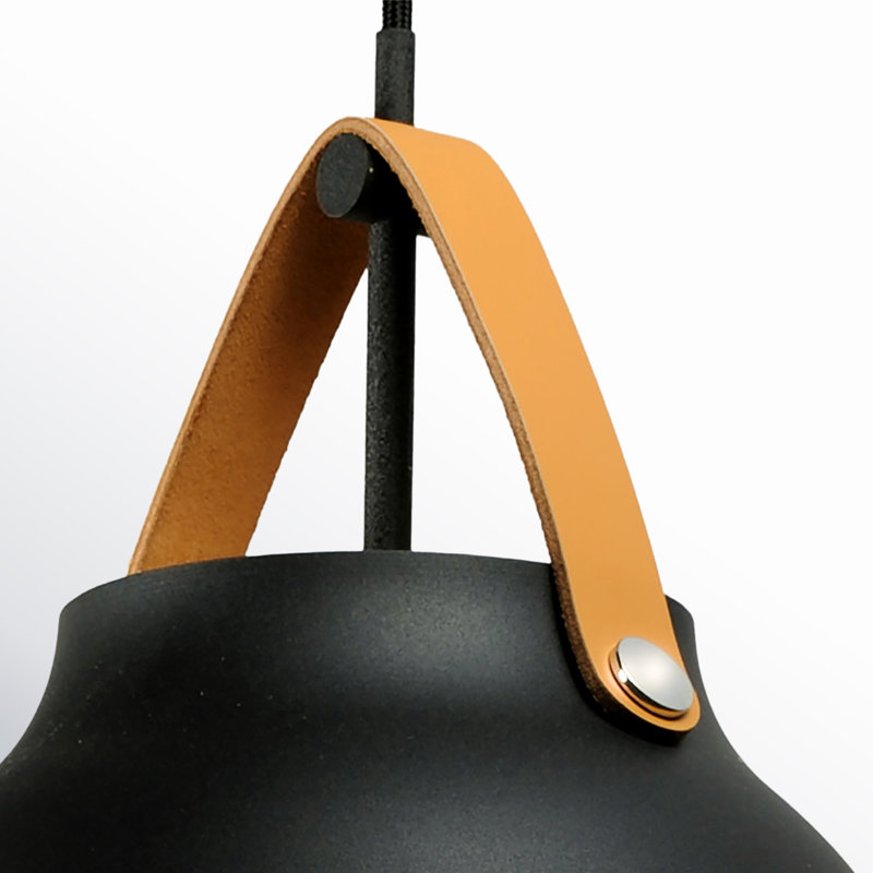 Luminaire suspendu en forme de dôme 1 lumière Gianni, Cuir brun clair / noir, H 17,75 po x l 19 po x P 19 po