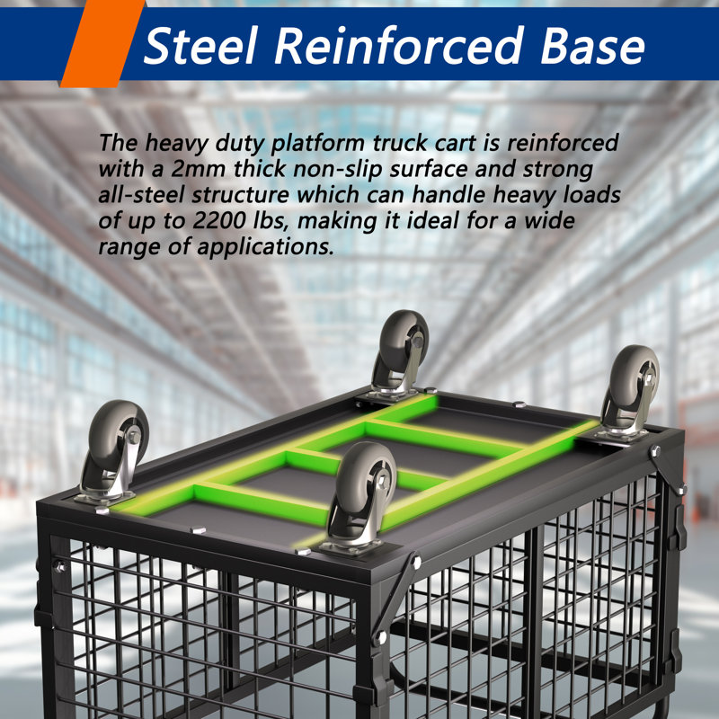 Platform Truck Cart With Cage, 5 In 1 Heavy Duty Platform Cart With Cage 2200 Lbs Capacity Foldable Push Cart., Black