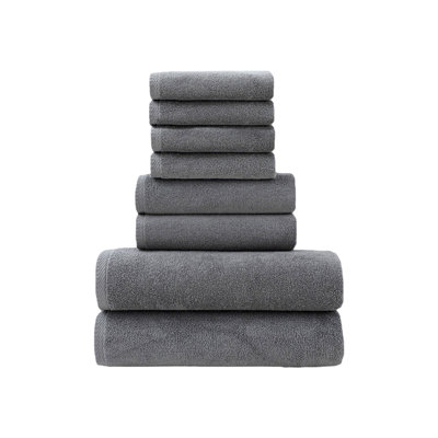 Soft Thick Absorbent 8 Piece Bath Towel Set, Quick Drying Polyester Towels For Home And Gift, 55.1x27.5in Dark Gray