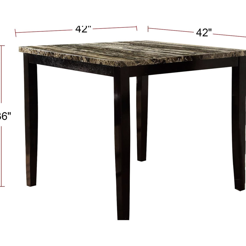Table de salle à manger contemporaine avec plateau en faux marbre brun foncé et placage de bouleau