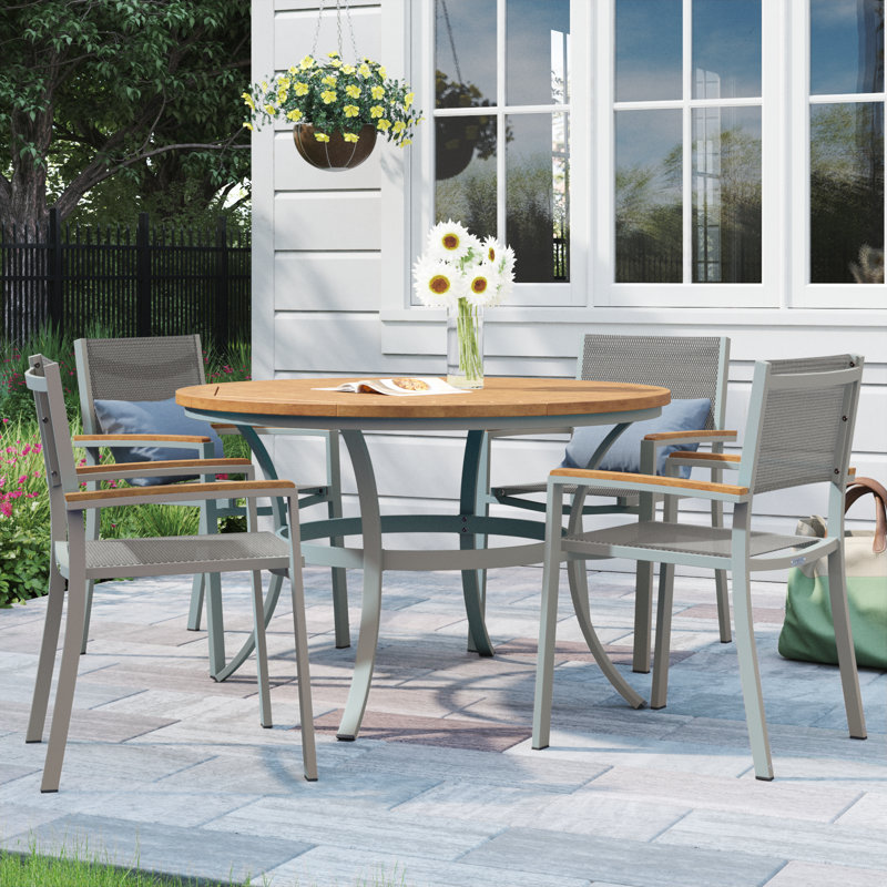 Travira 4 - Person Patio Dining Set with Round Table, Titanium Basketweave, Natural