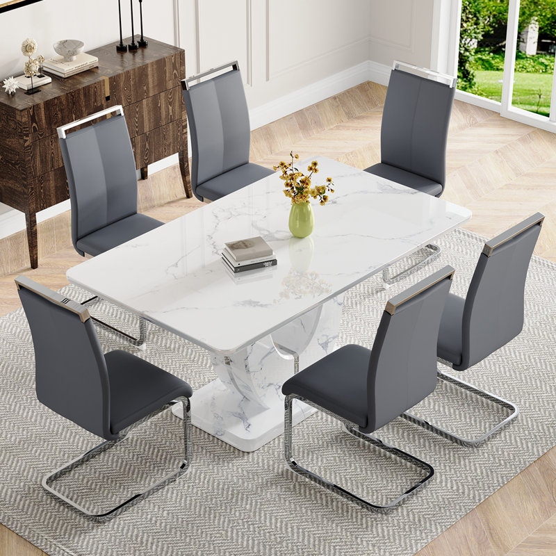 Ensemble de table de salle à manger, 7 pièces : table, 6 chaises, Gris foncé