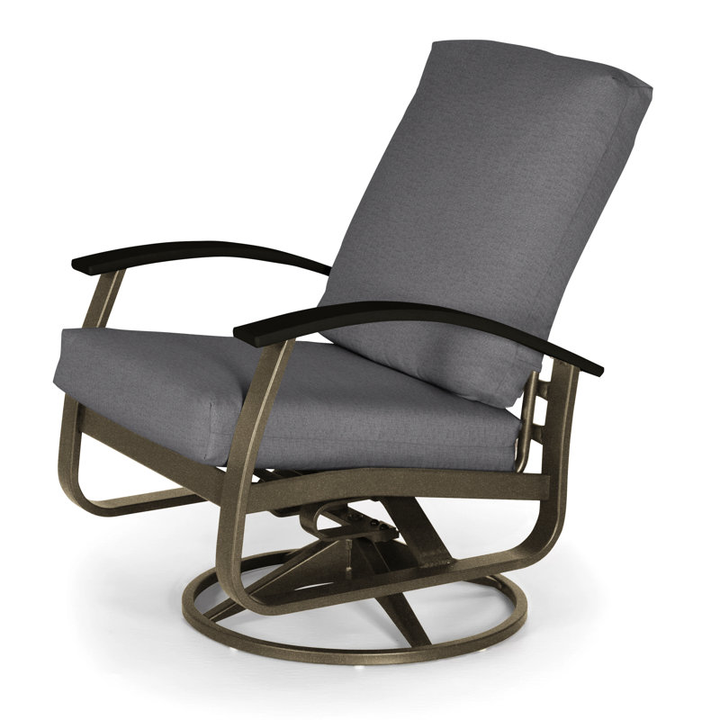 Askar Swivel Powder Coated Aluminum Outdoor Lounge Chair, Black P70, Cast Slate Sunbrella® Plainweave, Textured Beachwood