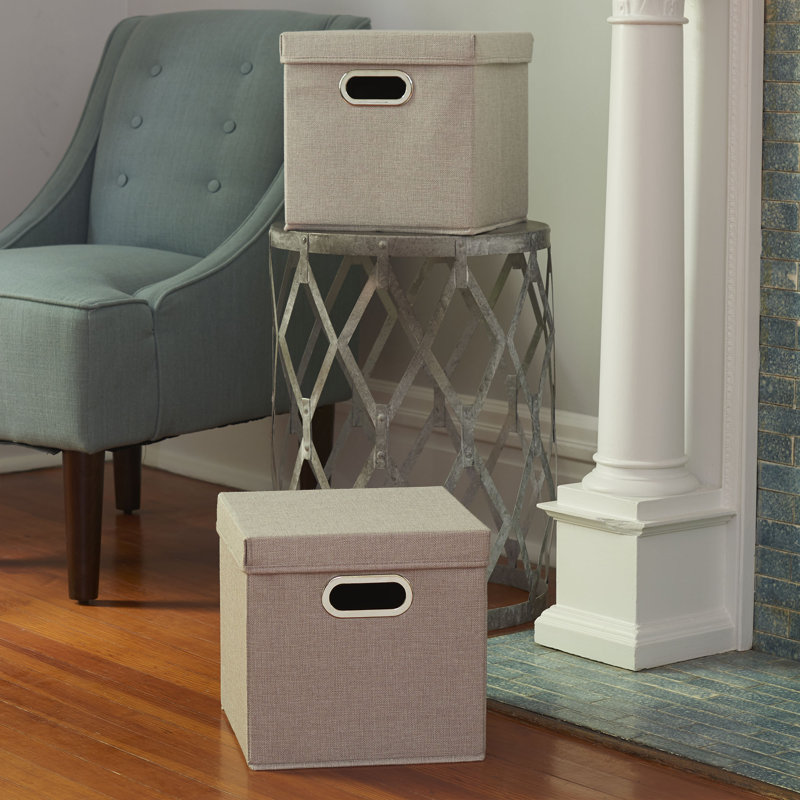 Silver Fabric Collapsible Stackable Storage Cube Set with Lids
