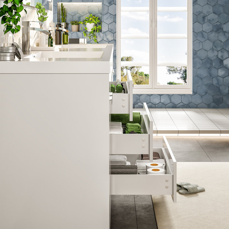 Wauconda Double Bathroom Vanity Set, White, 84"