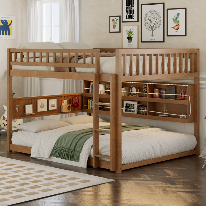 Lit superposé en bois pour enfants Nestora, Grand lit, Brun