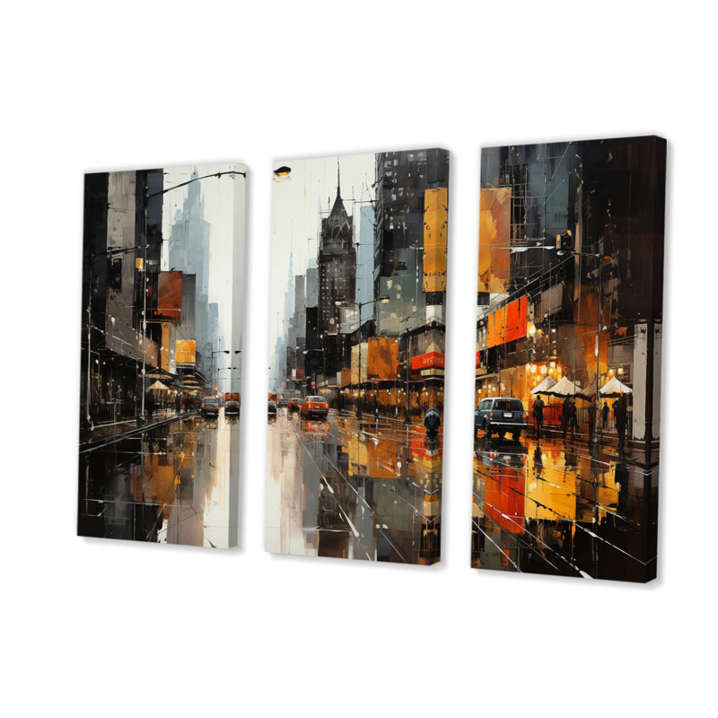 Cityscape Collage V sur toile, 3 pièces, H 28 po x l 36 po x P 1 po