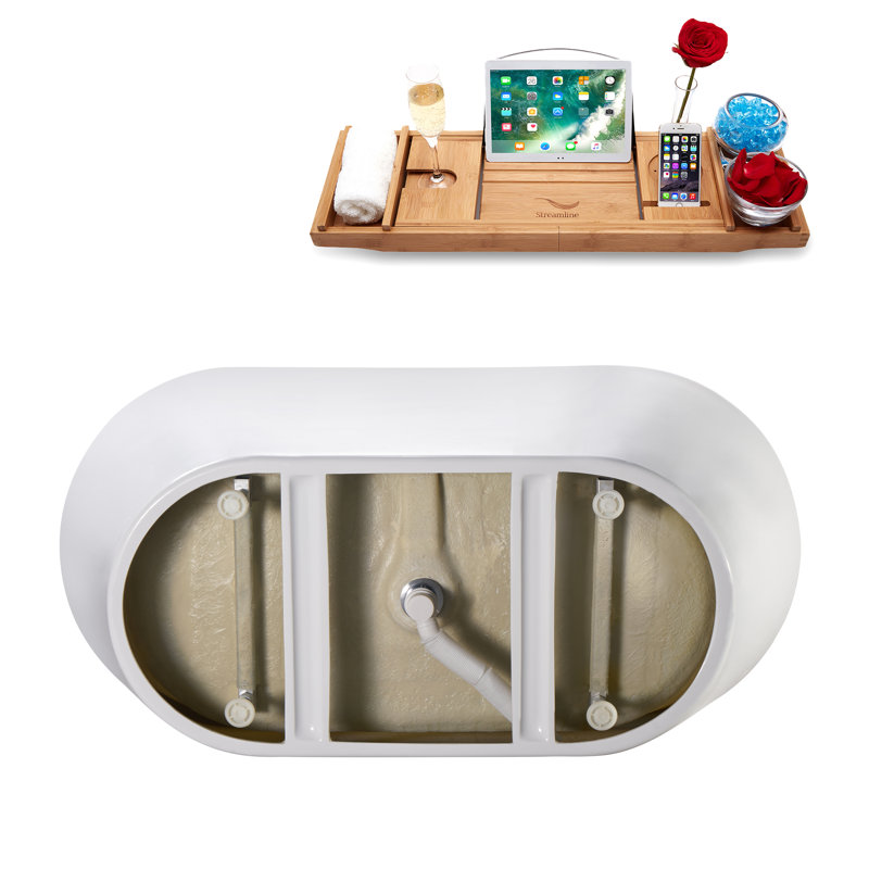 Baignoire autoportante et plateau 55 "avec drain interne Streamline, Laiton brossé