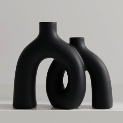 Ensemble de vases noirs mats - Vases en céramique esthétiques Donut Hug Hollow