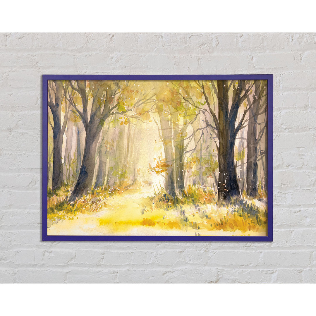 Gelber Wald Woodland Aquarell Gerahmter Druck