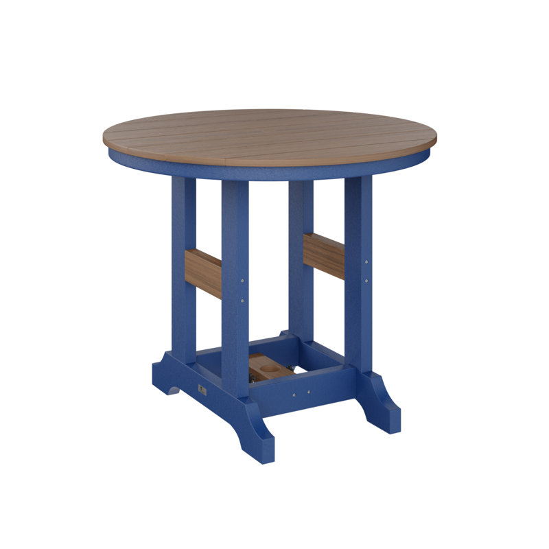 Garden Classic Outdoor Round Dining Table, Antique Mahogany, Pacific Blue