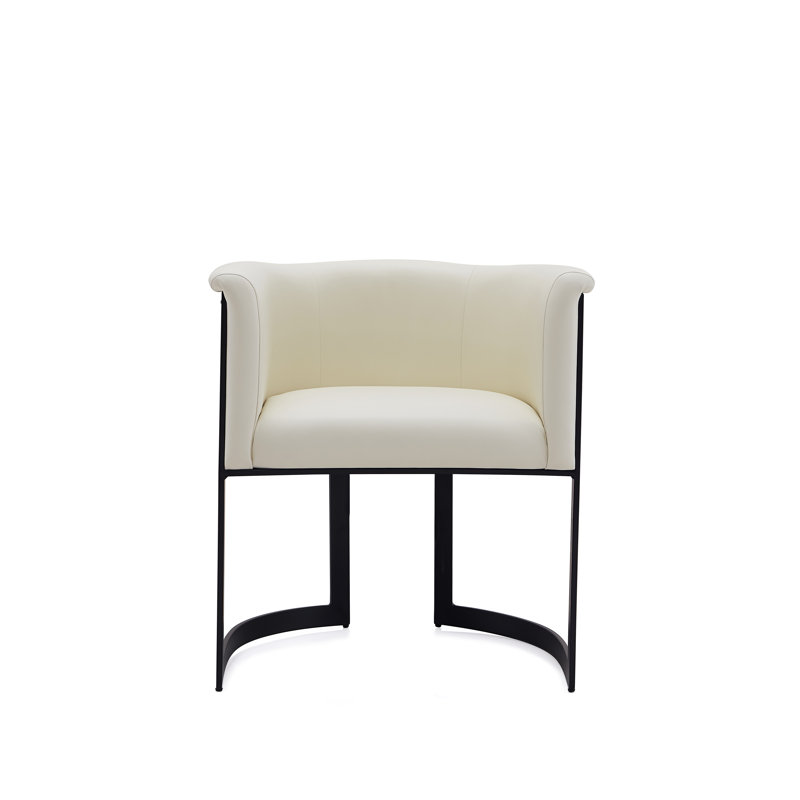 Corso Modern Vegan Leather Upholstered Metal Dining Arm Chair in Cream, Cream
