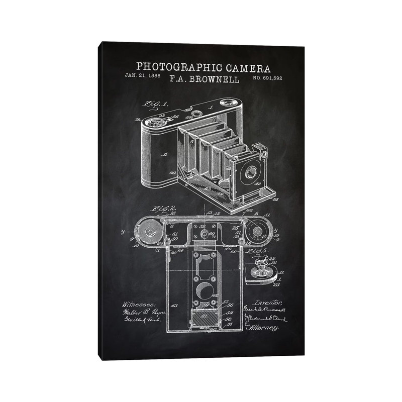 Brownell Camera, Black by PatentPrintStore - Wrapped Canvas Print, 20.32 cm H x 30.48 cm W