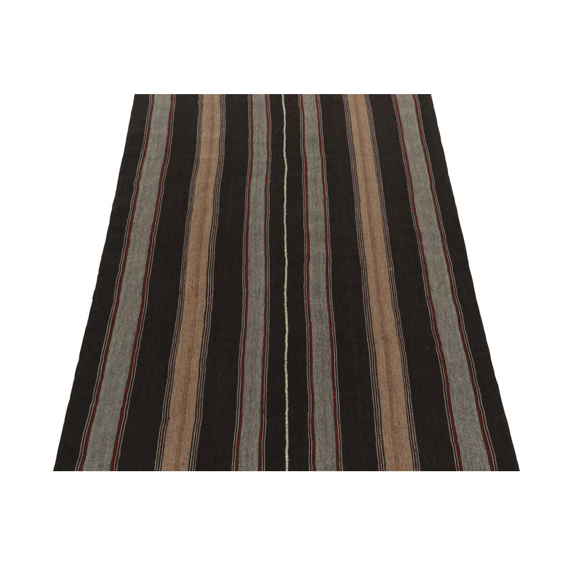 Wool Striped Area Rug in Black/Gray/Beige