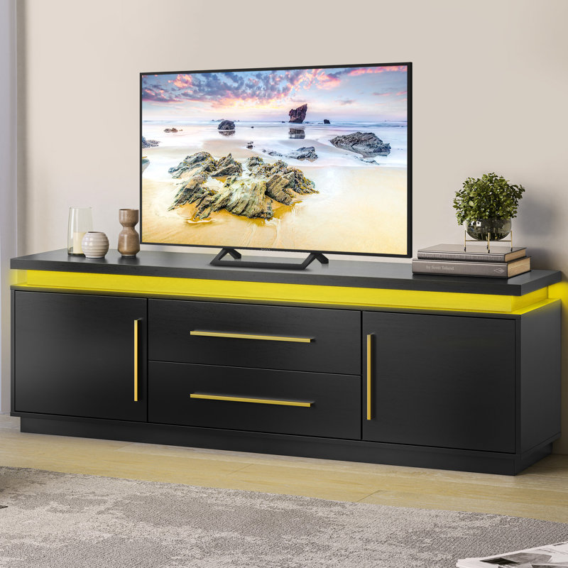 Fedra 67" TV Stand for TV up to 75", Modern Entertainment Center with LED Lights Change to Melody of Music, Media Console Table