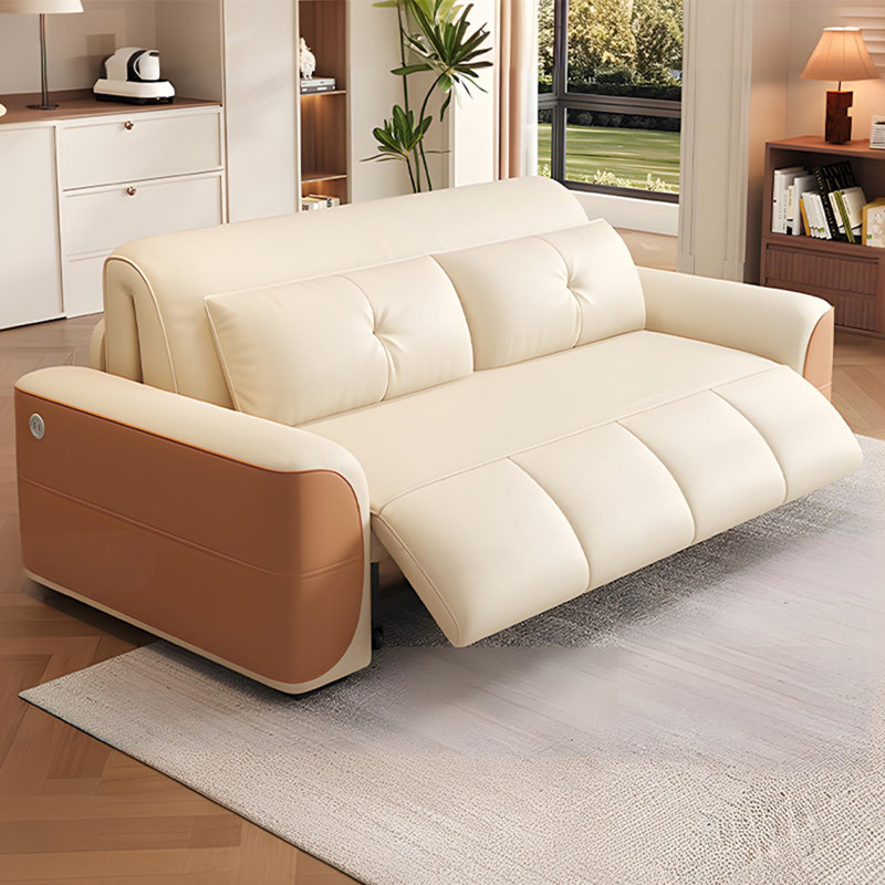 Canapé-lit électrique multifonctionnel 71,65 po beige, pliable et extensible avec tiroirs de rangement et ports USB