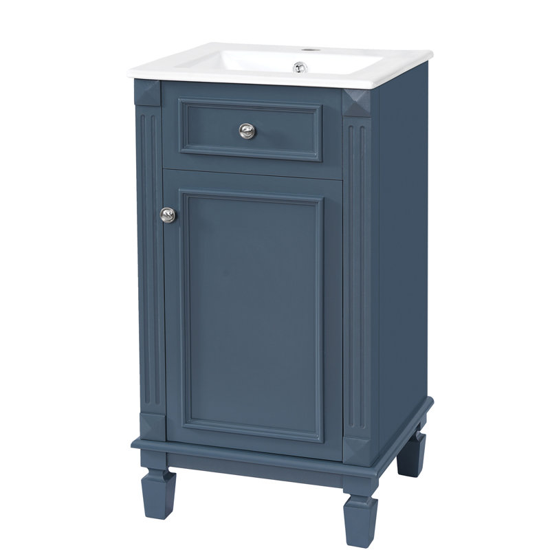 Ensemble de meuble-lavabo simple 18 po avec comptoir en céramique, Bleu