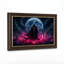 Personnage sombre encapuchonné tenant une faux sur toile rose lumineuse, art mural d'Halloween-1697110704