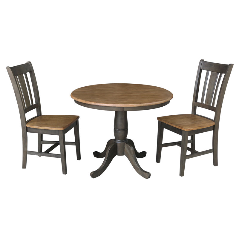 Ensemble de salle à manger en bois massif 3 pièces Erbe, Hickory / charbon délavé