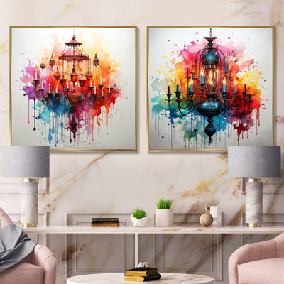 Colorful Chandelier Luminary Treasures I - Chandelier Wall Art Living Room Set Of 2