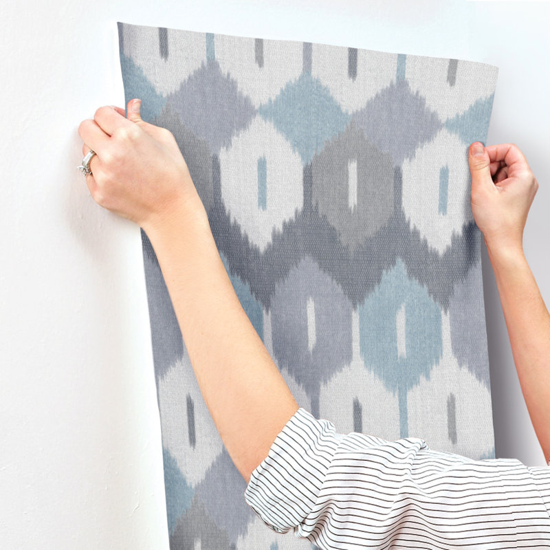 Abilene Apricot Ikat Wallpaper, Blue