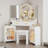 Modern Corner Vanity Set with Lighted Mirror and Outlets, Fluted Makeup Vanity Desk with Large Storage Cabinets-698681384