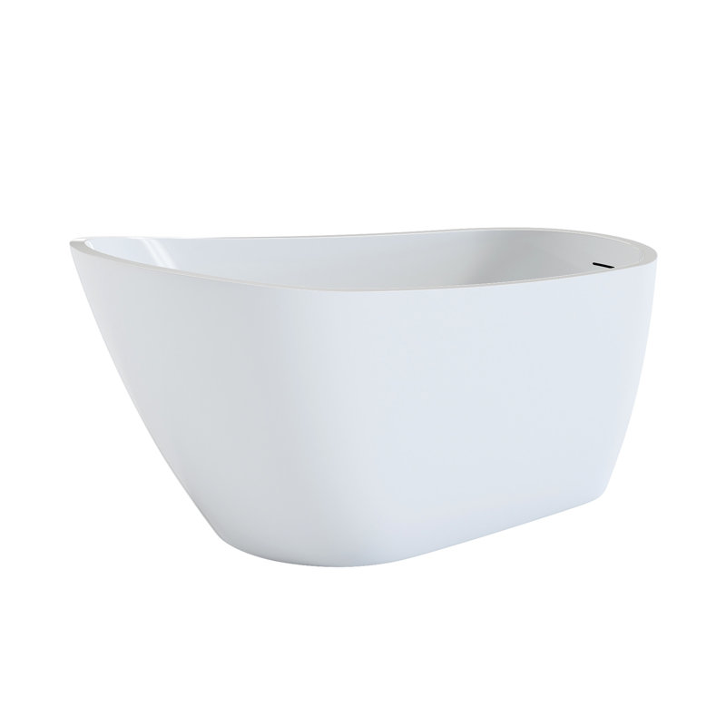 Contemporary 63" Acrylic Stand Alone Bathtub With Double - Design For Heat Retention. Features Sloped Lumbar Support And A Pre Installed Drain & Overflow System. Glossy White Finish In White,
