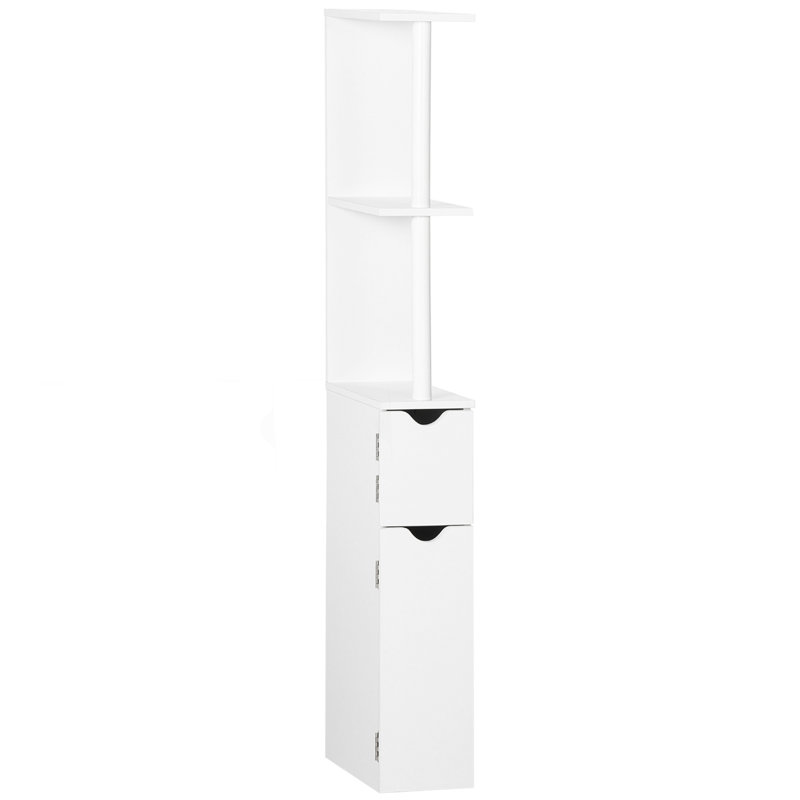 Tall Bathroom Storage Cabinet, Freestanding Linen Tower With 2 Open Shelves And 2 Door Cabinets, White
