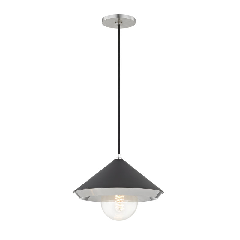 Marnie 1 Light Pendant, Black, 6.25" H x 11.75" W x 11.75" D, Polished Nickel
