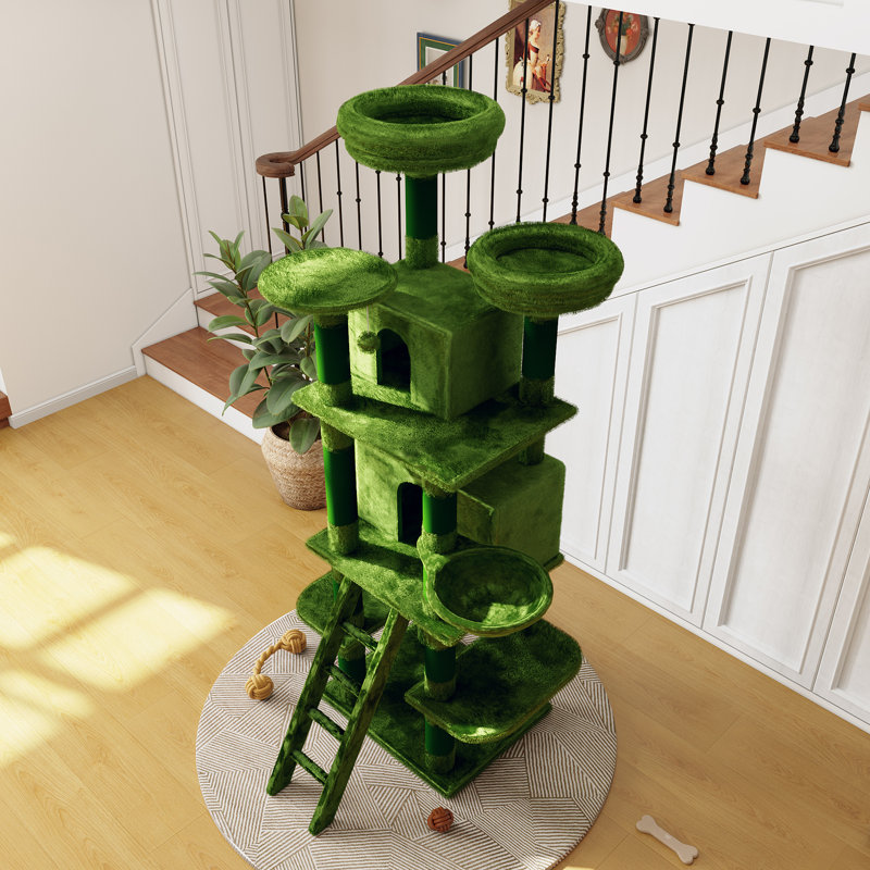 71" Multi-Level Cat Tree Tower with 2 Condos, 3 Perches, Hammock & Sisal Posts for Large Cats, Gray