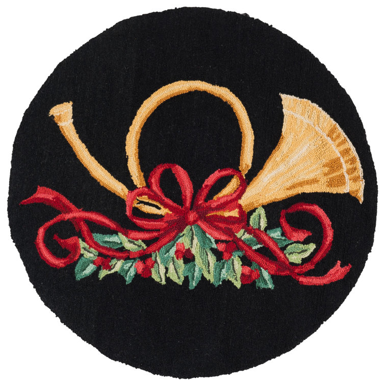 Encratis Hand Hooked Wool Pile Floral Rug in Black
