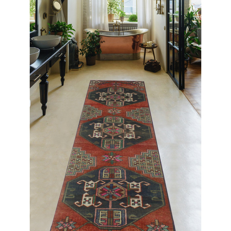 Kaytlen One-of-a-Kind 2'6" X 11'9" 1980s Runner Wool Area Rug in Navy