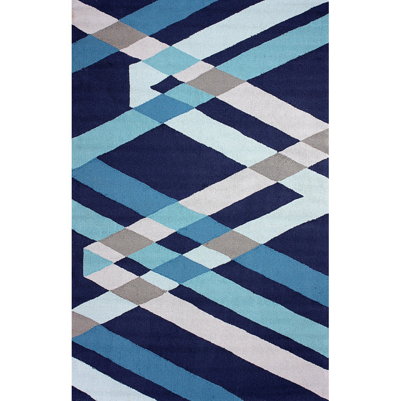Tapis de zone bleu crocheté à la main Lakefield, Rectangle 8 pi 6 po x 11 pi 6 po