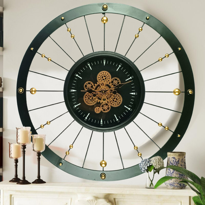 THE GEARS CLOCK Wall Clock with Real Moving Gears SP-LI_ Round BLACK-GOLD