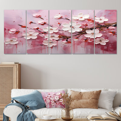 White And Pink Cherry Tree Bloom II - Cherry 5 Piece Wall Art Set