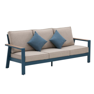 83" W Outdoor Aluminum Frame 3 Seater Sofa With Cushion by Arlmont & Co.