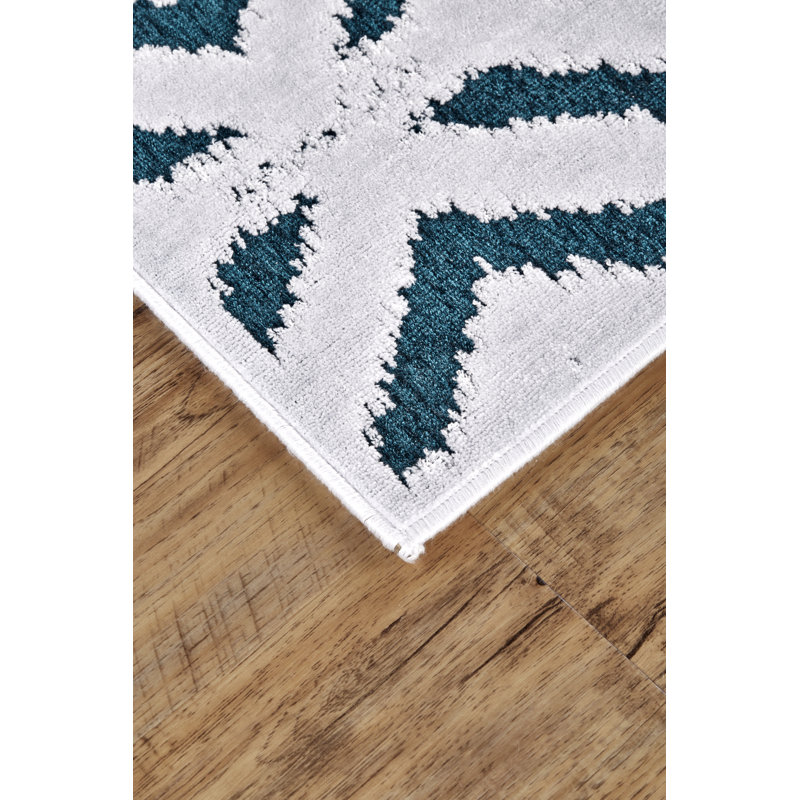 Tapis turquoise / blanc Ewald, Rectangle 9'8" x 12'7"