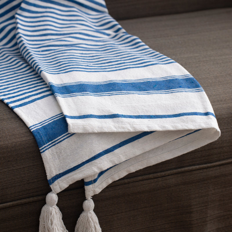 Couverture en coton - 50 x 60 po, jeté rayé bleu Brighton, rayures bleues et blanches, paquet de 2
