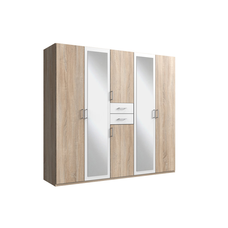Quinata 6 Door Manufactured Wood Wardrobe, Oak/White